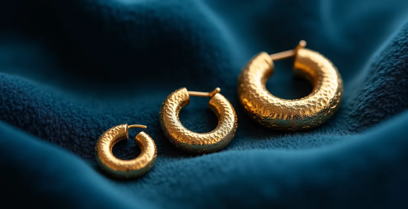 Drei verschiedene Creolen-Grössen auf elegantem Display, von dezent bis Statement.