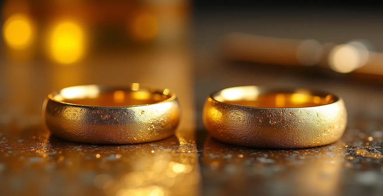 Mikroskopischer Vergleich von Flash-Gold und Micron-Vergoldung auf Schmuck