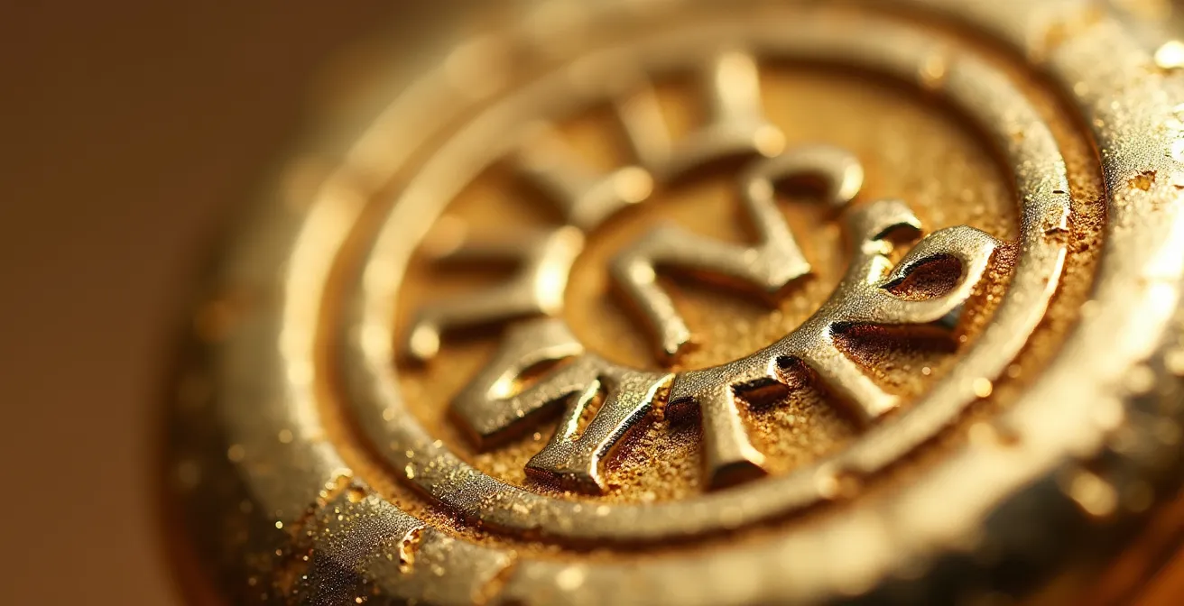 Makroaufnahme einer deutschen Goldpunze und Meisterpunze auf einem Ring