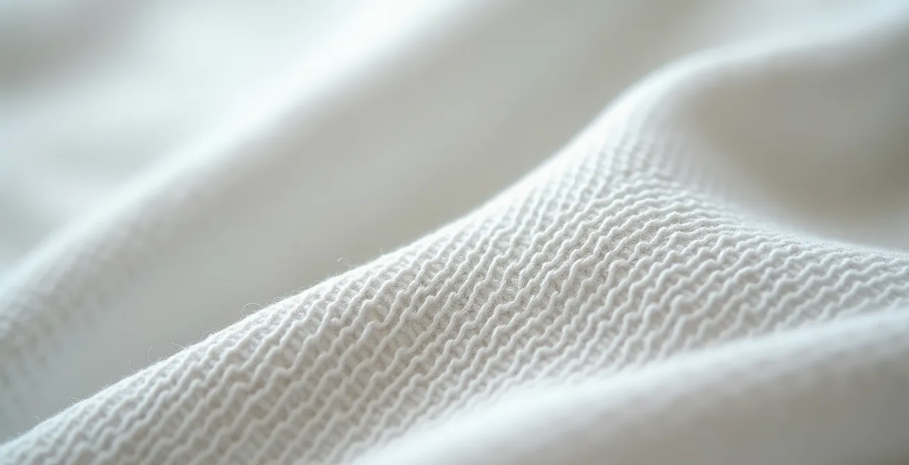 Extreme Nahaufnahme von hochwertigen Baumwollfasern mit sichtbarer Webart und Textur