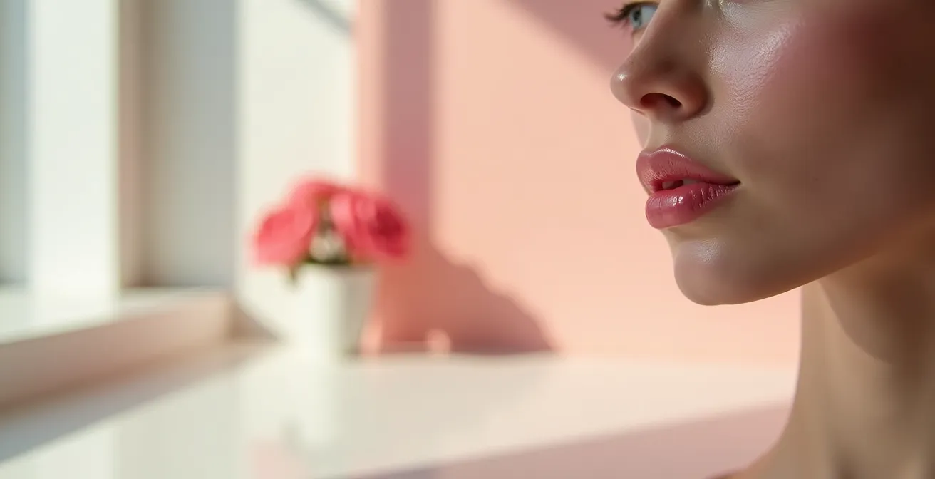 Nahaufnahme voller Lippen mit glänzendem Finish und Lichtreflexion