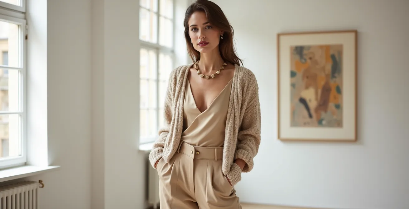 Eleganter monochromer Look in verschiedenen Beige-Tönen mit Textur-Kontrasten