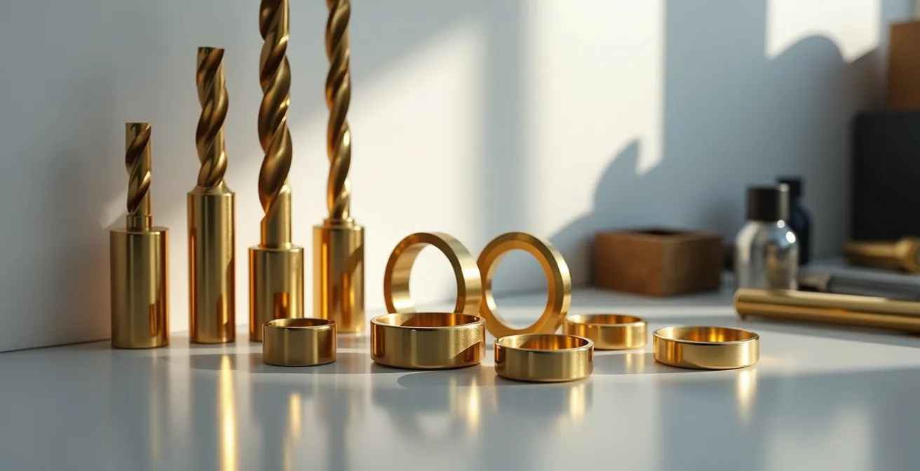 PVD-beschichteter Schmuck neben industriellem Werkzeug