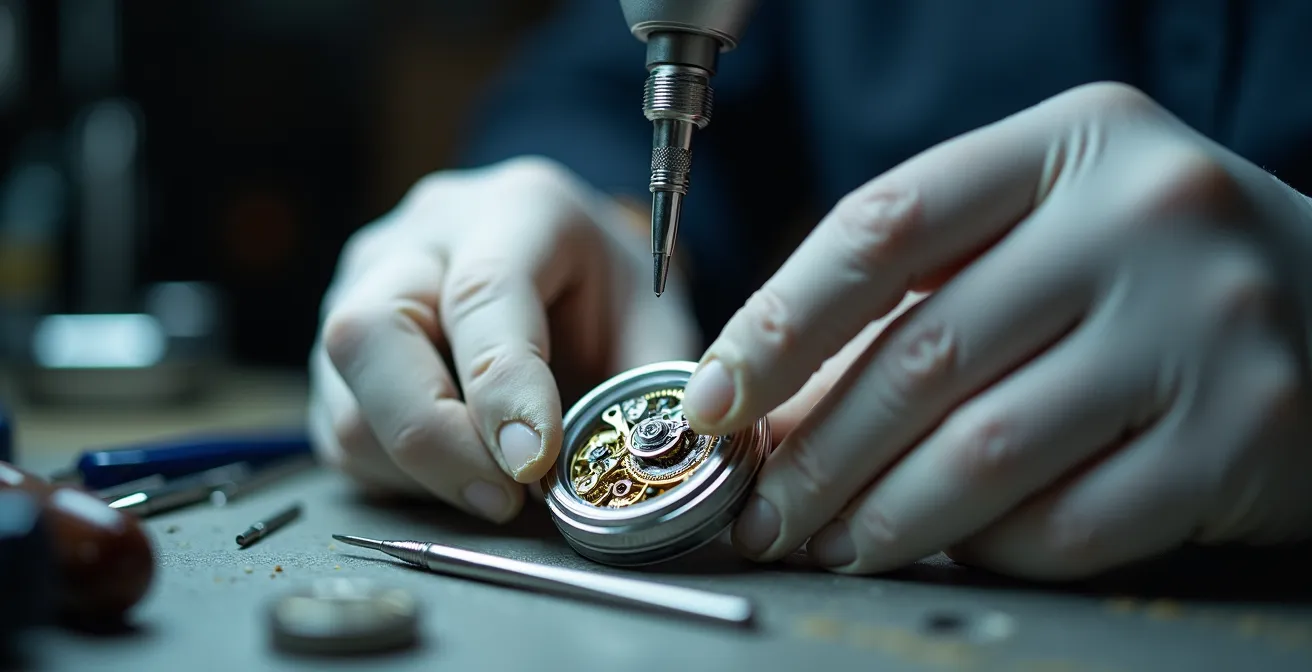 Detailprüfung einer Luxusuhr mit Juwelierlupe