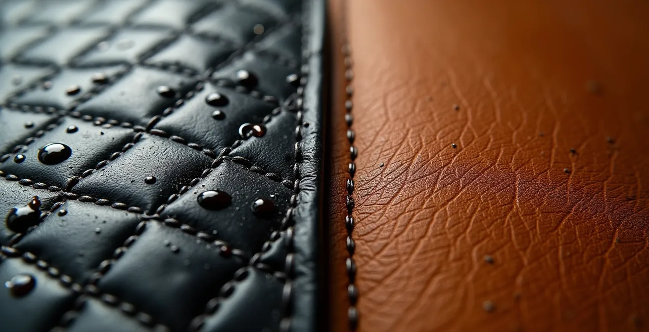 Makroaufnahme von Saffiano und Nappa Lederoberflächen im Vergleich