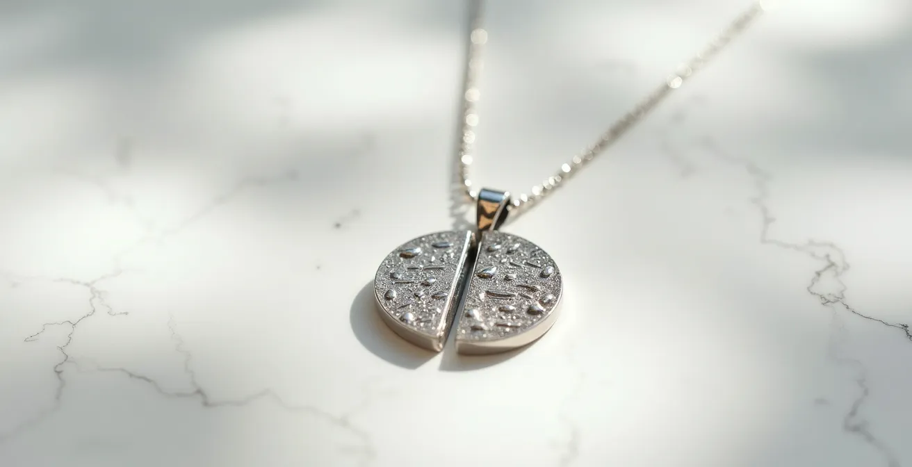 Detailaufnahme eines umgedrehten Anhängers mit sichtbarer Gravur-Textur