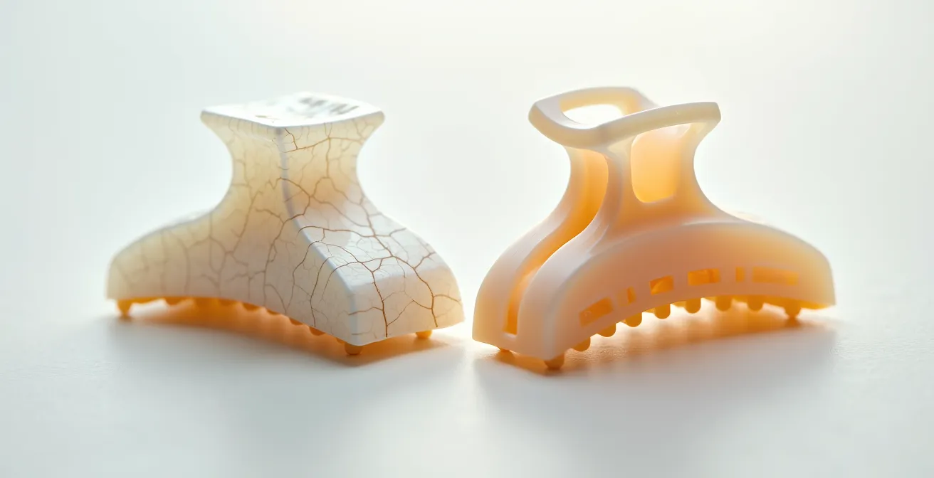 Makroaufnahme von Vintage- und modernen Haarspangen-Materialien im Vergleich